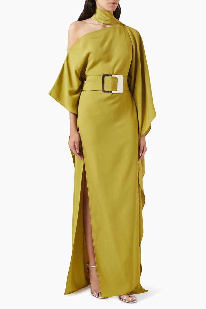 

Taylor Belted Kaftan in Crepe Cady, Green