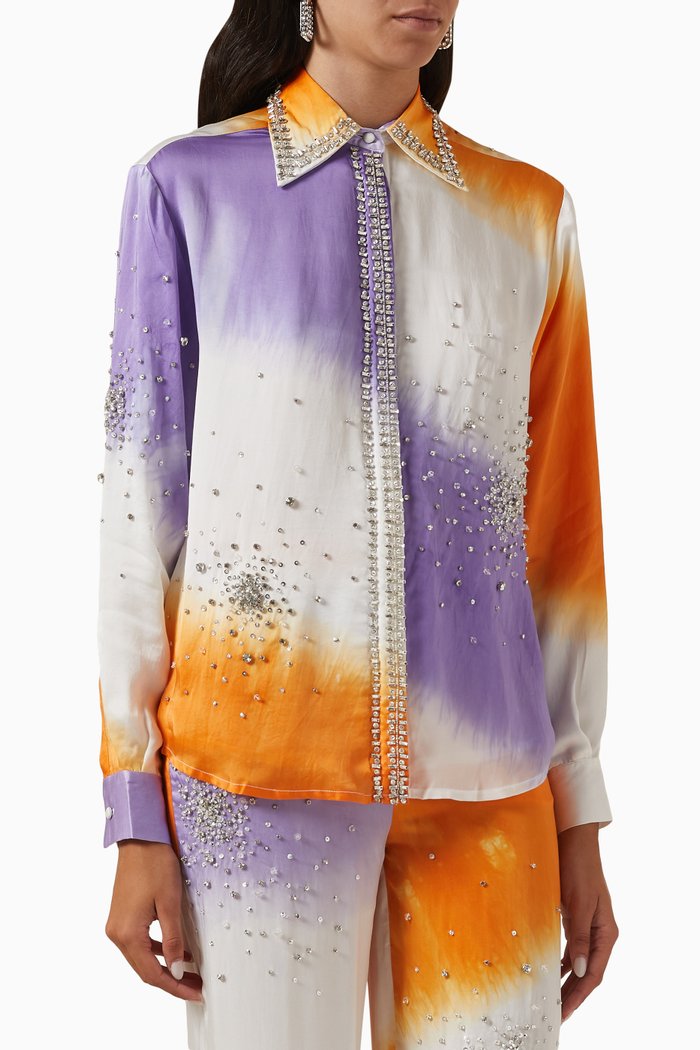 

Tie-dye Embellished Shirt in Silk, Multicolour