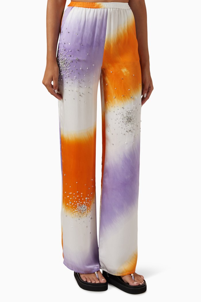 

Tie-dye Embellished Pants in Silk, Multicolour