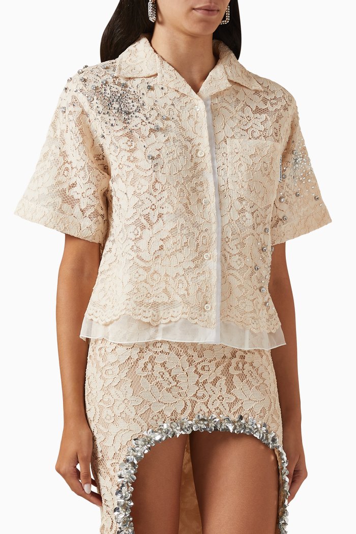 

Crystal-embellished Shirt in Lace, Neutral