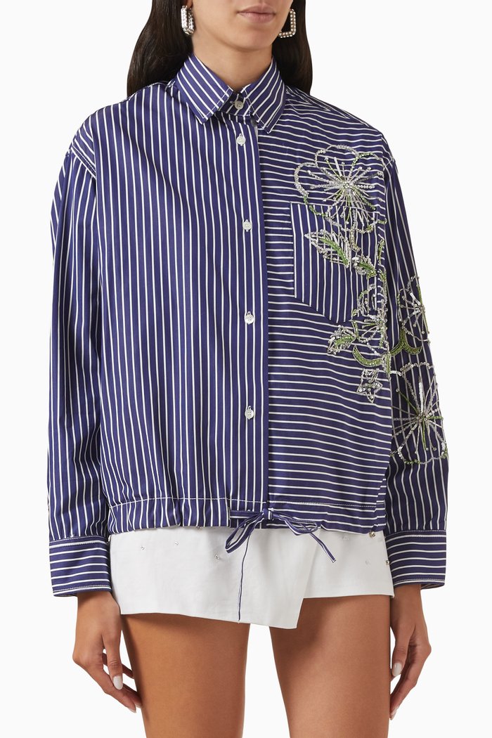 

Hibiscus Embroidered Shirt in Cotton-poplin, Blue