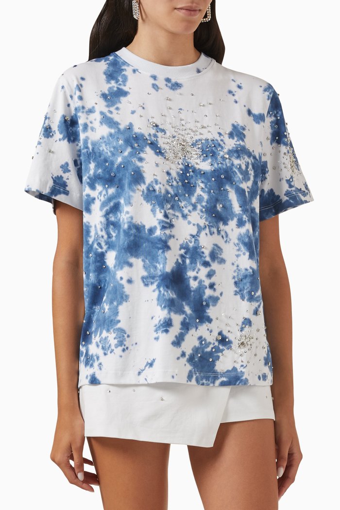 

Tie-dye Splash Embellished T-shirt in Cotton-jersey, Multicolour