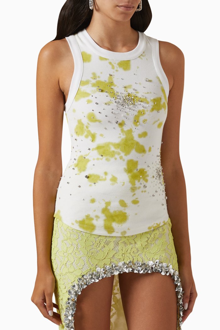 

Tie-dye Splash Embellished Tank Top in Rib-knit, Multicolour