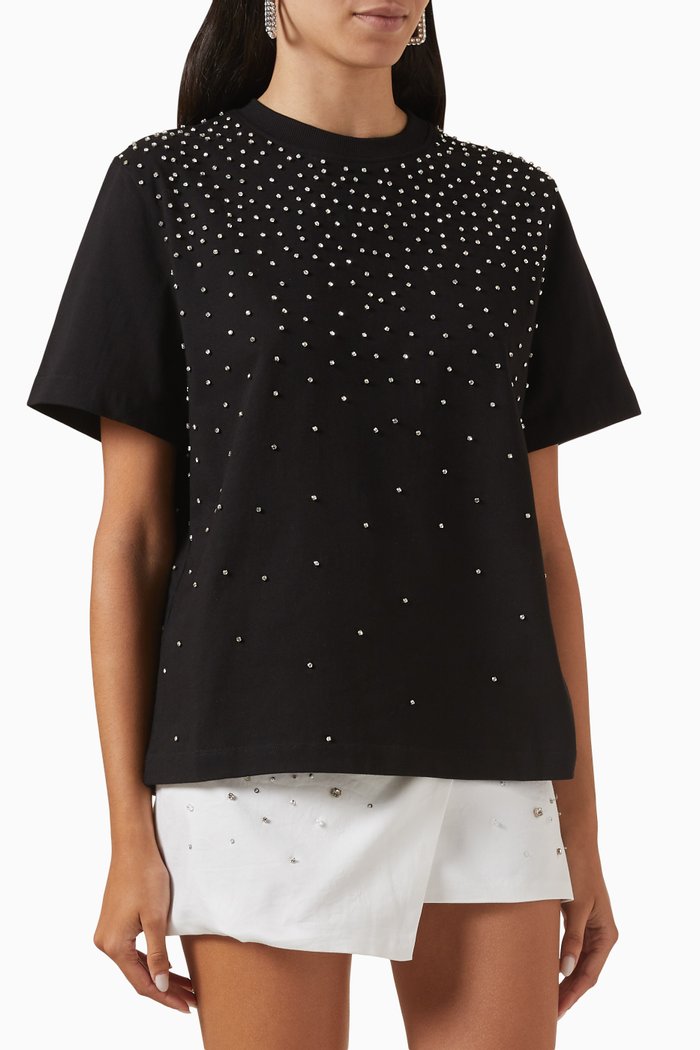 

Degrade Crystal-embellished T Shirt in Cotton-jersey, Black
