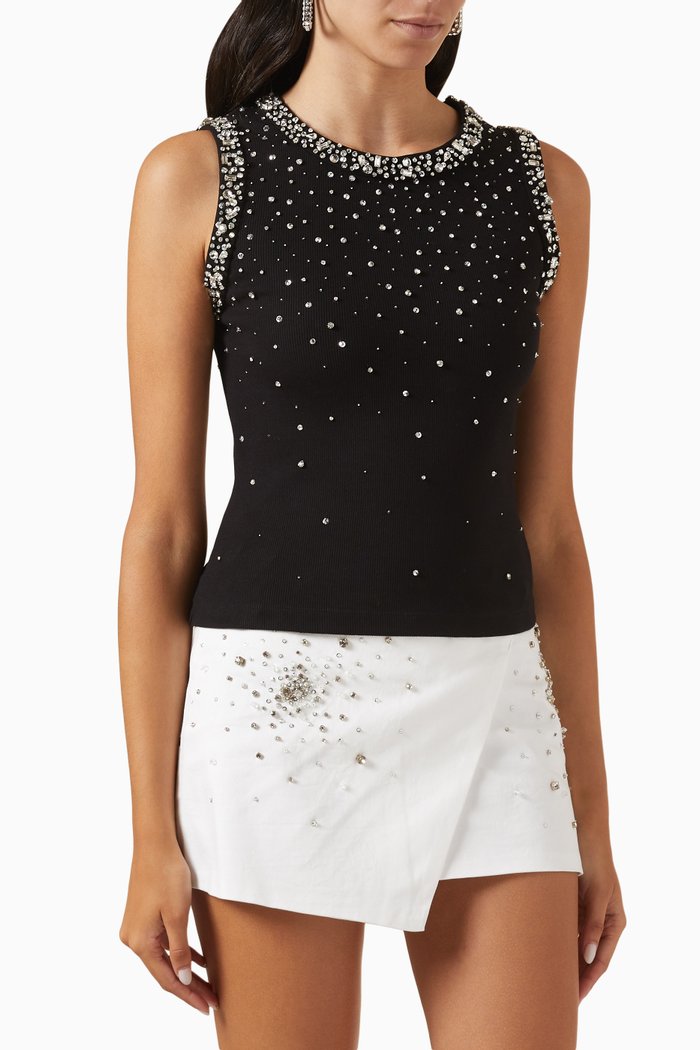 

Degrade Crystal-embellished Tank Top in Rib-knit, Black