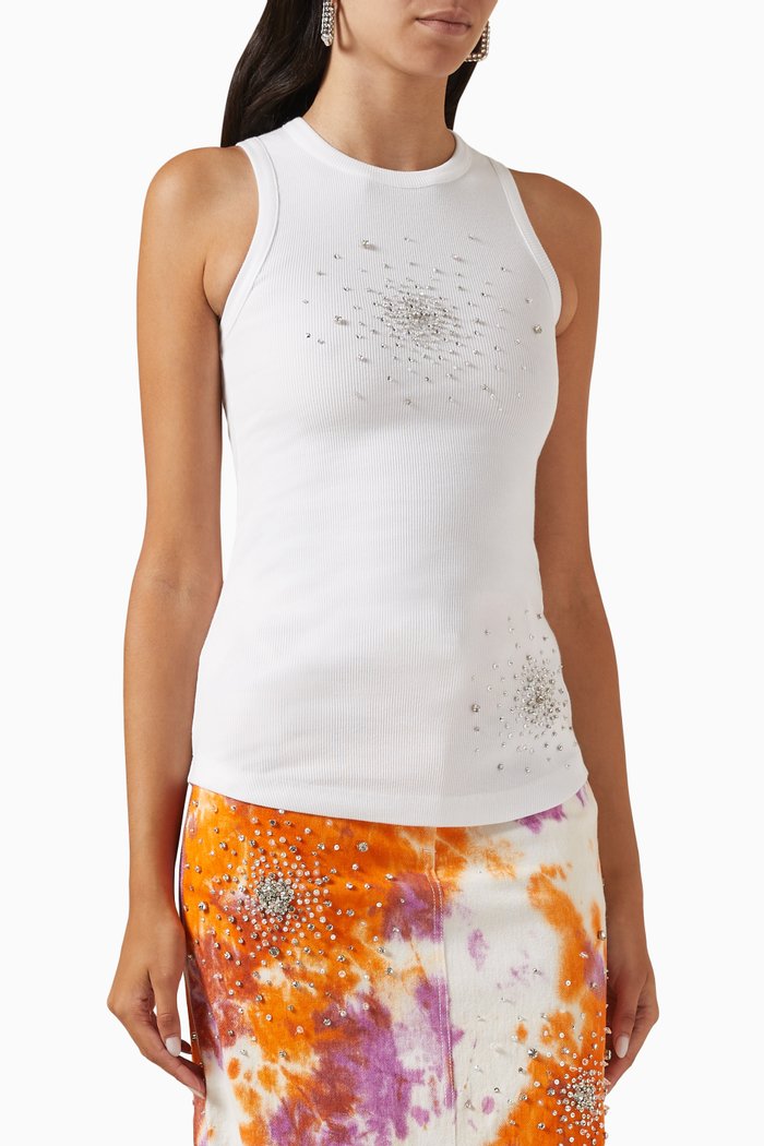 

Splash Crystal-embellished Tank Top in Rib-knit, White