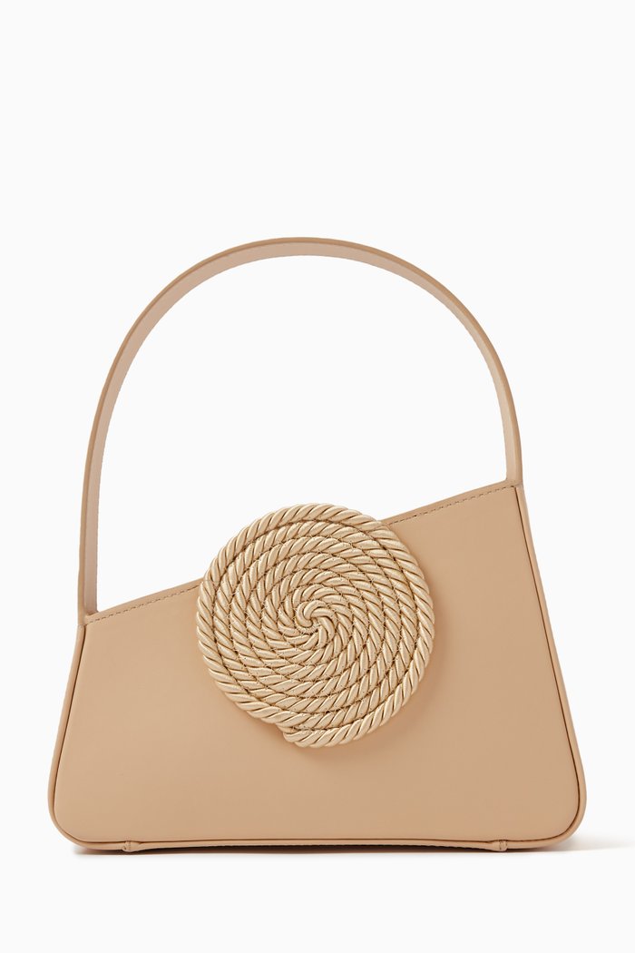 Small Albert Shoulder Bag in Leather, Neutral