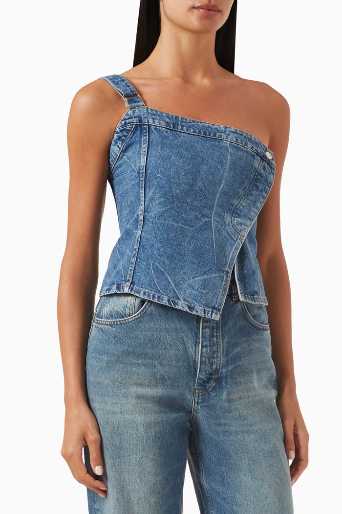 One-shoulder Bustier in Denim, Blue