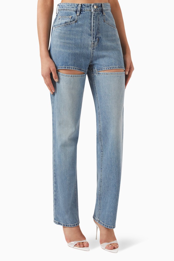 

Front Slit Jeans in Denim, Blue