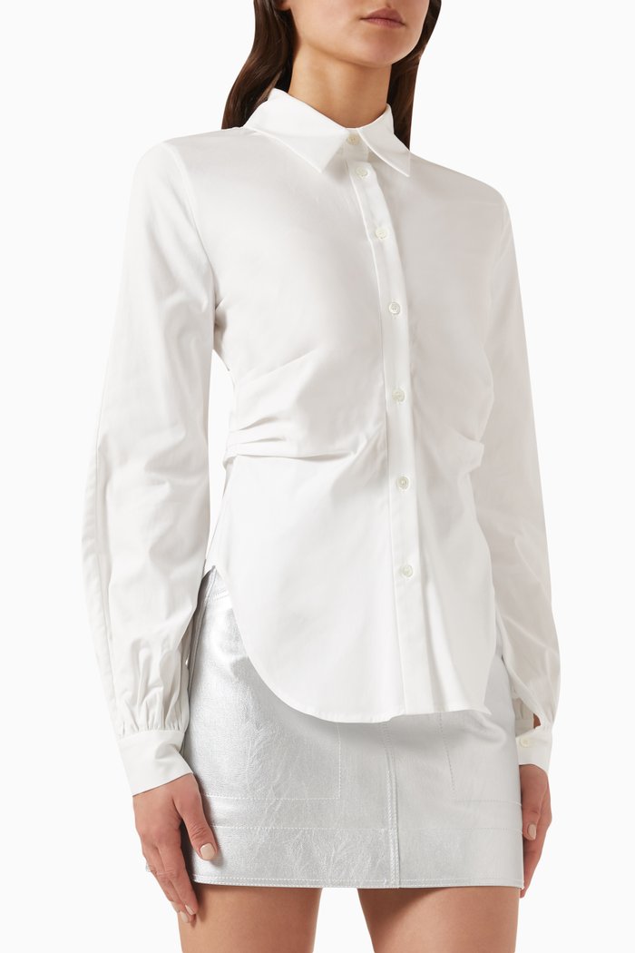 

Volume-sleeve Tucked Shirt in Cotton, White