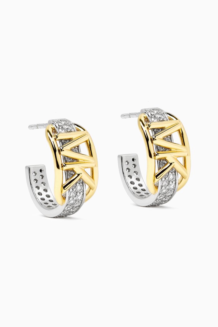 

Premium Two-toned Pavé Huggie Earrings in Sterling Silver, Multicolour