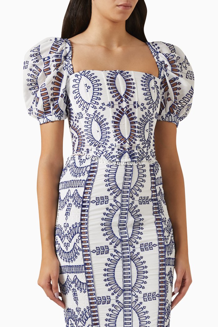 

Nivak Embroidered Crop Top in Cotton-blend, Blue