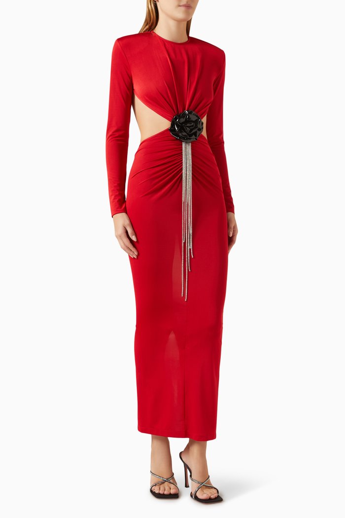 

Thea Maxi Dress in Polyester, Red