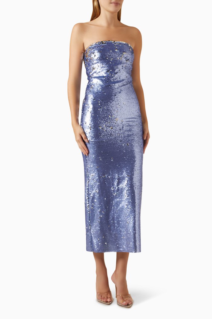 

Phoenix Strapless Midi Dress in Polyester, Purple