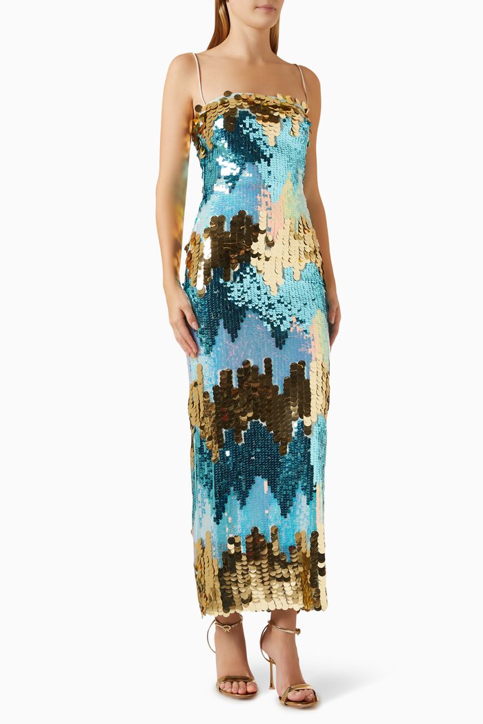 

Phoenix Strapless Midi Dress in Polyester, Blue