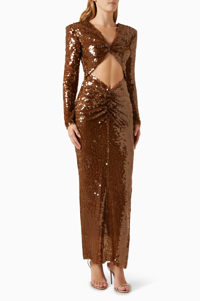 

Aurora Maxi Dress in Polyester, Brown