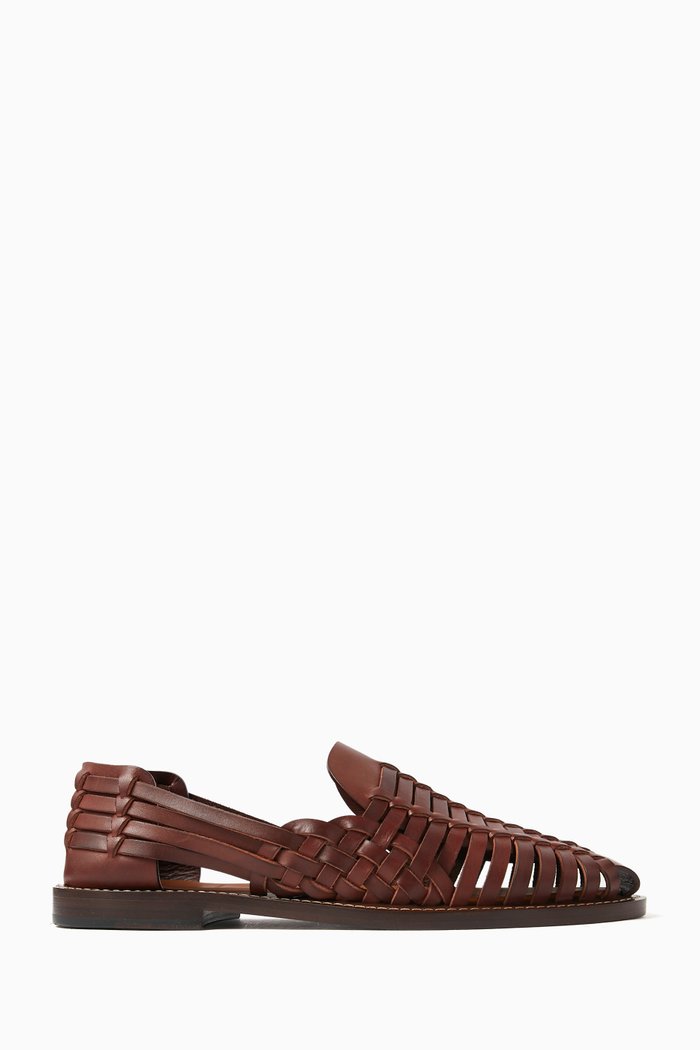 Woven Sandals in Calfskin, Brown