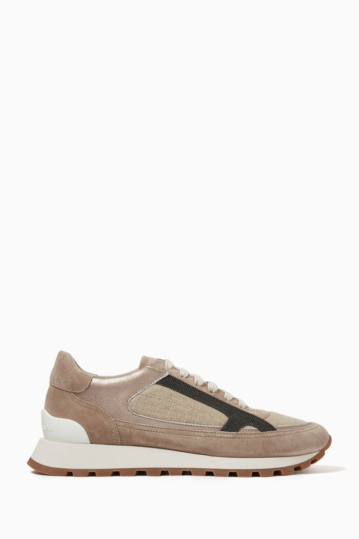 

Monili-embellished Panelled Sneakers, Brown
