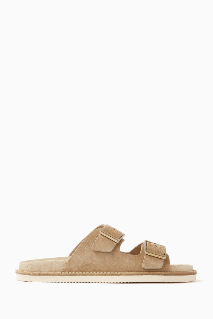 

Double-buckle Sandals in Suede, Brown