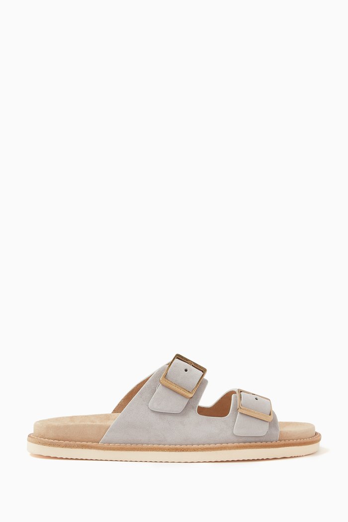 

Double-buckle Sandals in Suede, Grey