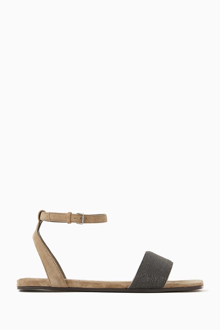 

Strappy Sandals in Suede, Neutral