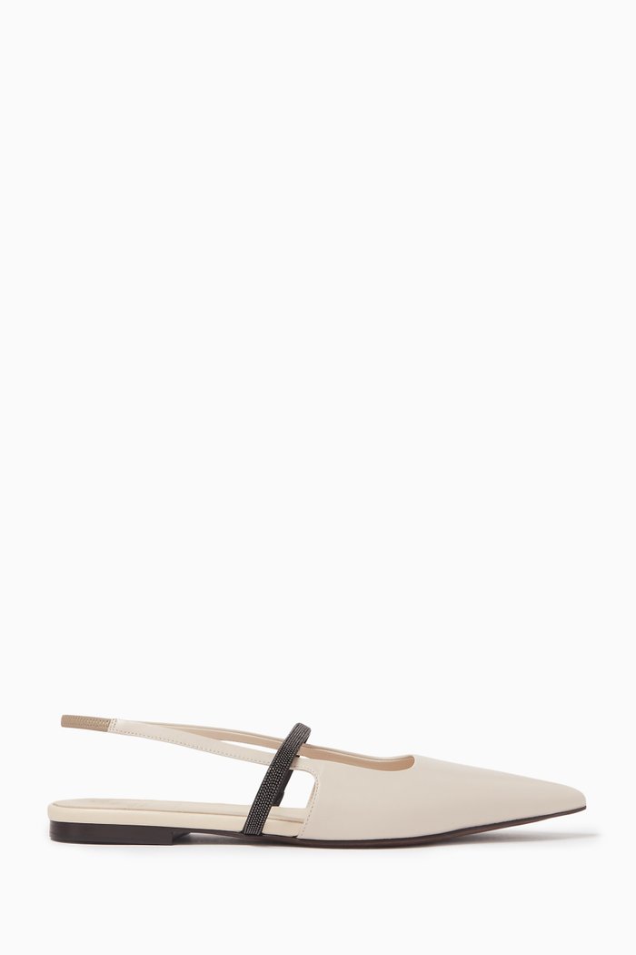 

Monili Ballerina Pumps in Leather, White