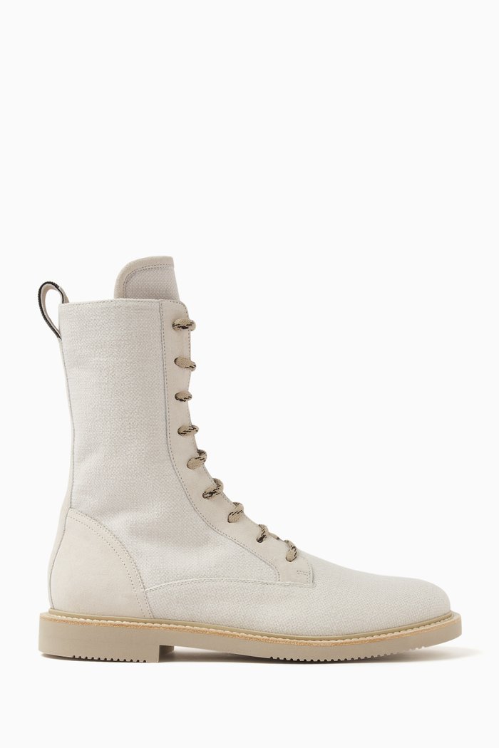 

Lace-up Ankle Boots in Canvas & Leather, White
