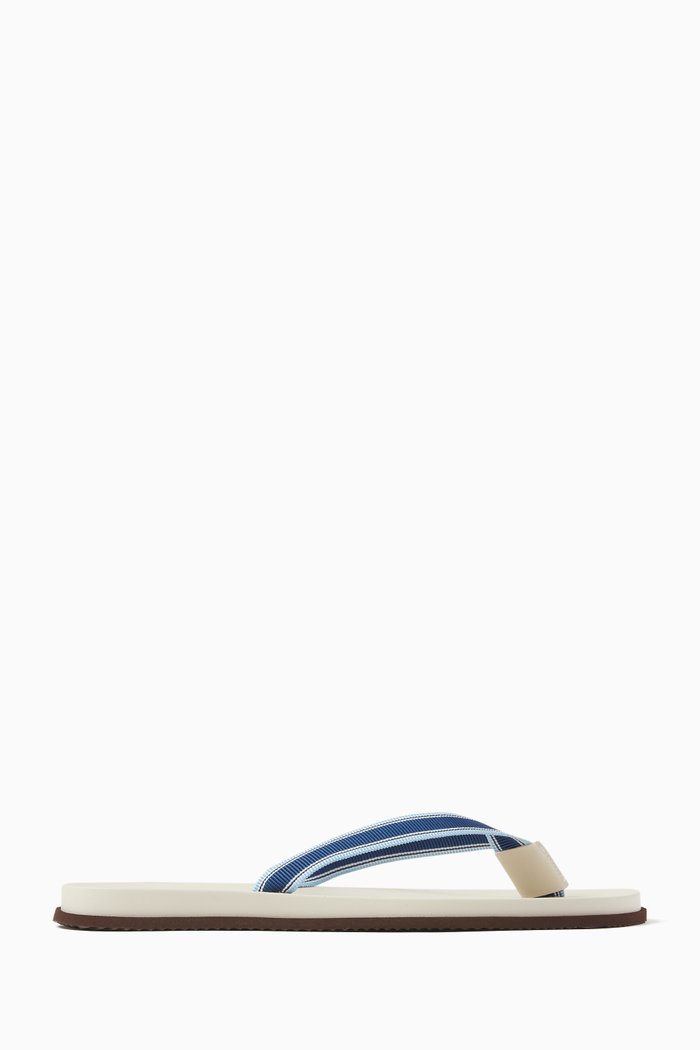 

Striped Flip Flops in Leather, Blue