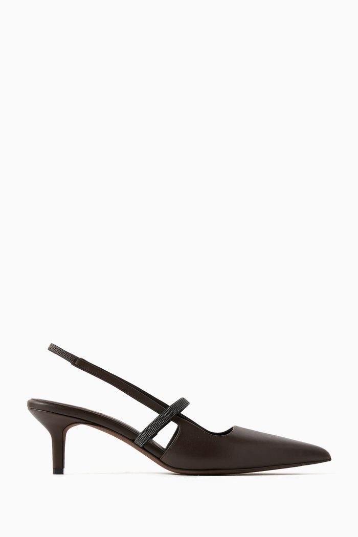 

Embellished Ballet Sandals in Leather, Brown