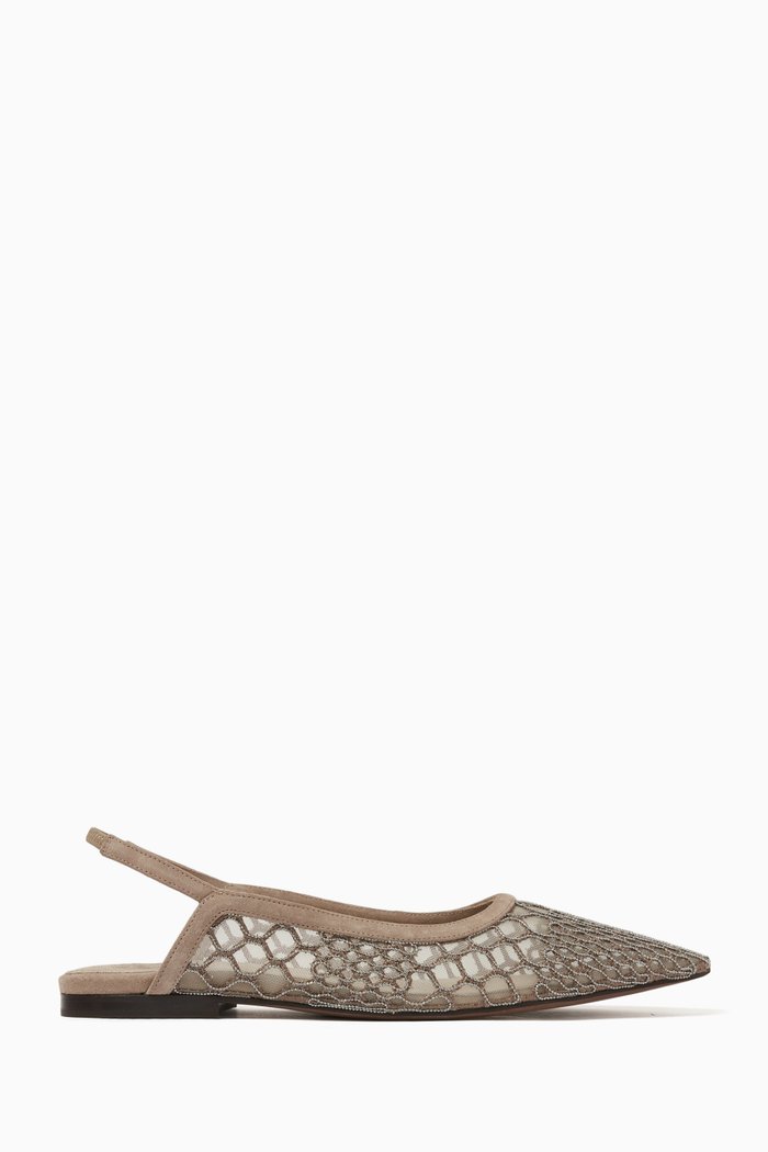 

City Ballerina Pumps in Suede & Net, Brown
