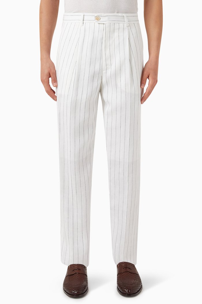 

Stripe Print Pants in Linen, White