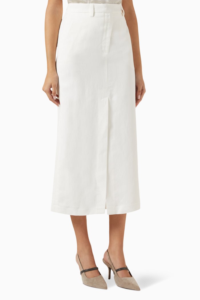 

High-waisted Maxi Skirt in Viscose & Linen, White