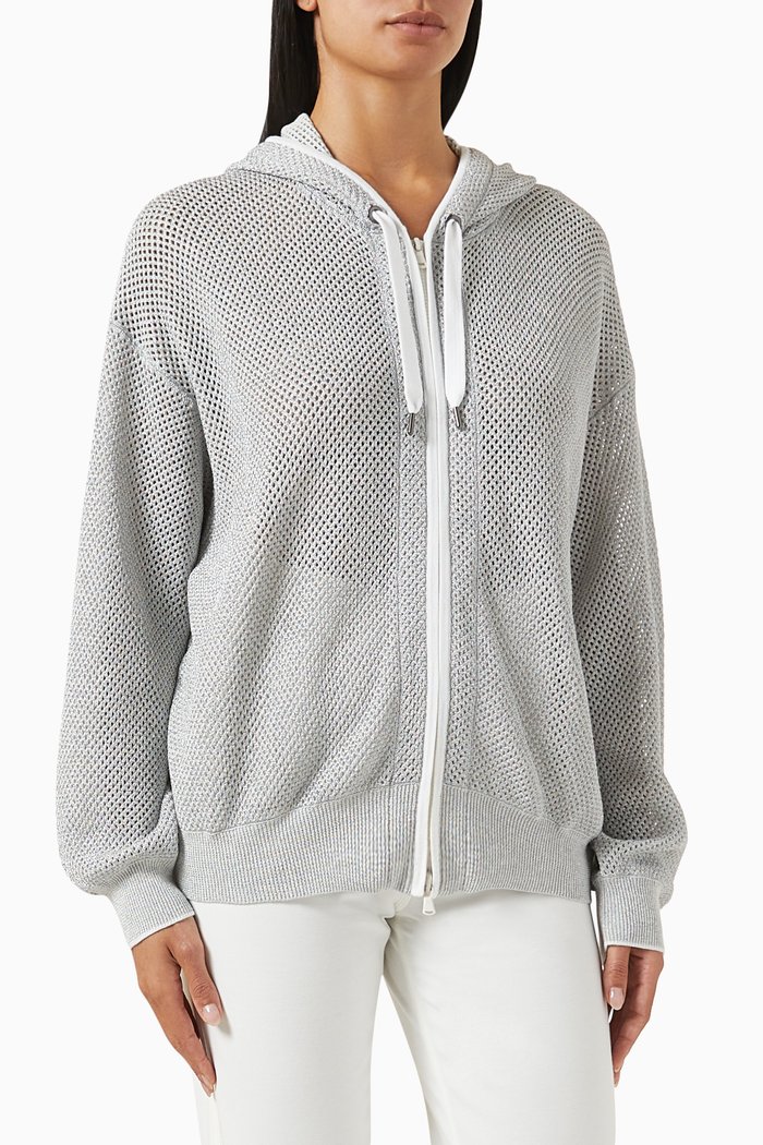 

Drawstring Hoodie in Knit, Grey