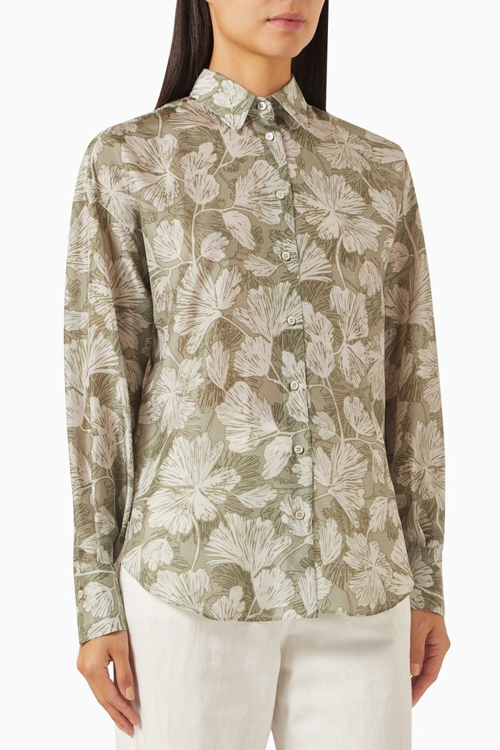 

Leaf-print Blouse in Silk, Green