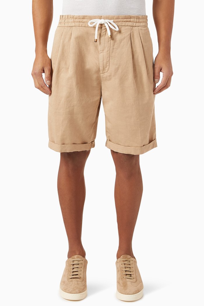 

Garment-dyed Bermuda Shorts in Linen-blend, Brown