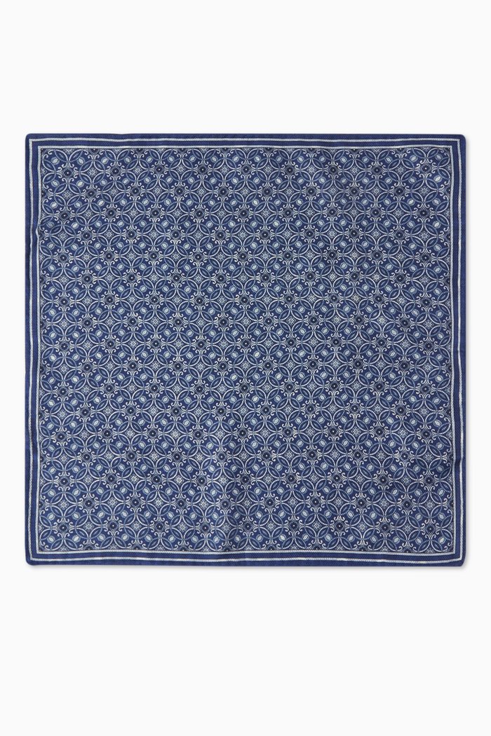 

Geometric-pattern Reversible Pocket Square, Blue
