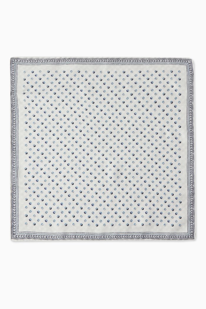 

Polka Dot-print Pocket Square in Silk, White