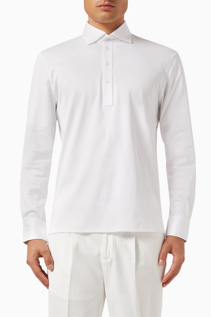 

Long-sleeve Polo Shirt in Cotton, White