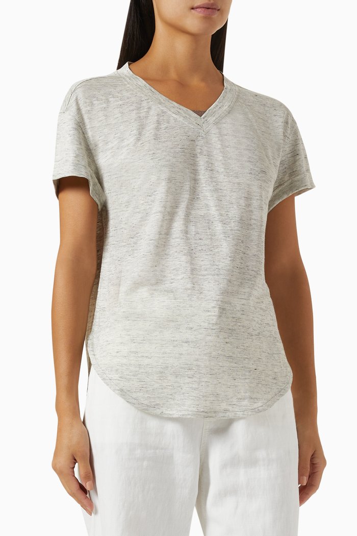 Monili-embellished T-shirt in Linen-silk, Grey