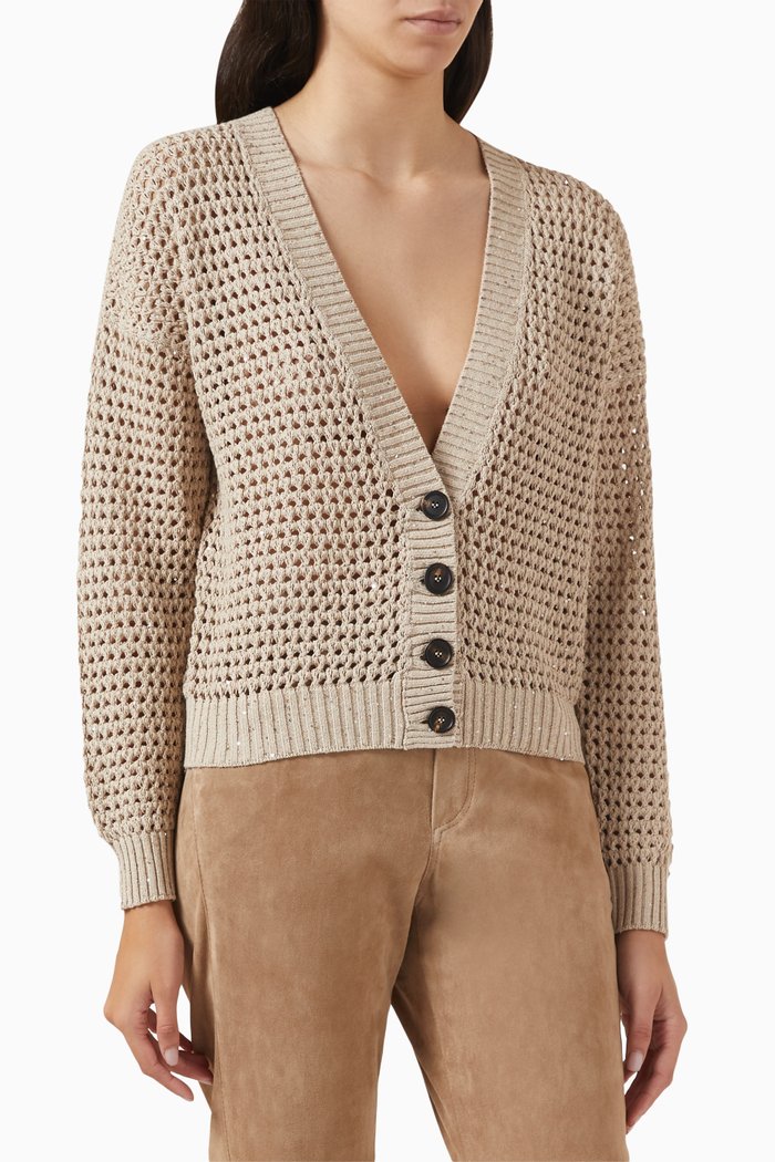

Netted Cardigan in Cotton-blend, Neutral
