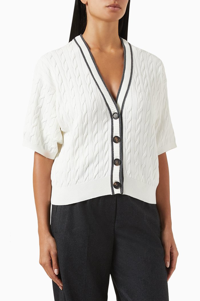 

Cable-knit Cardigan in Cotton, White