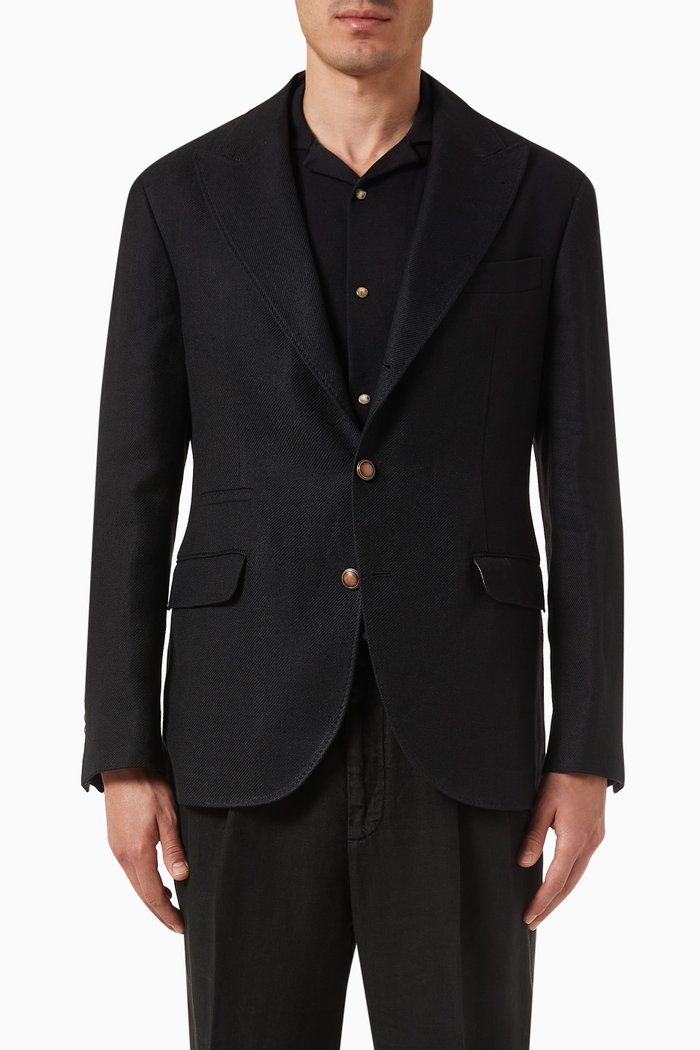 

Peak Lapels Jacket in Linen Blend, Black