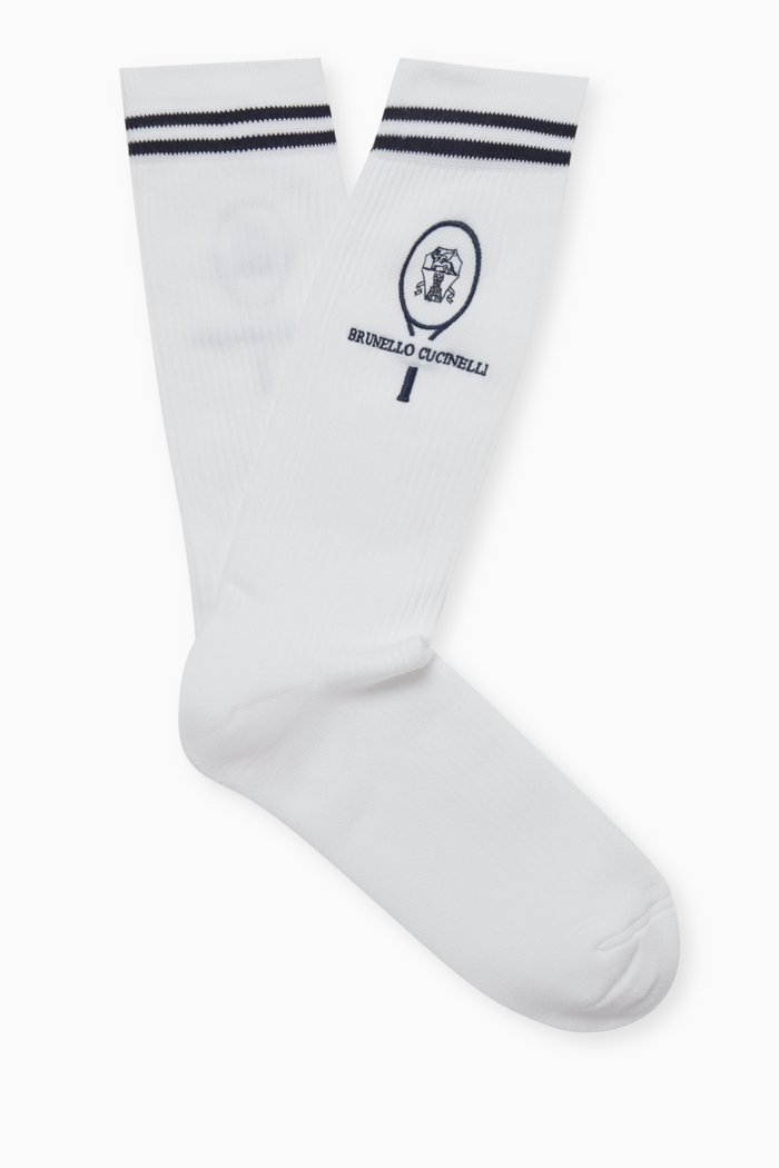 Logo-embroidered Socks in Cotton-blend, White