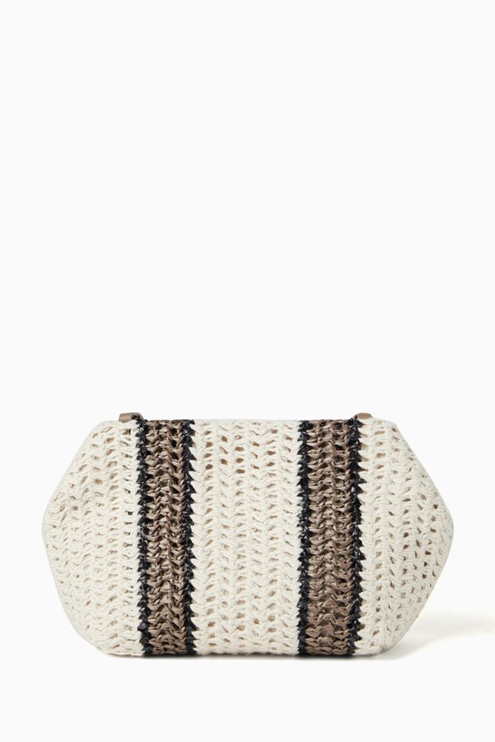 Striped Knit Bag in Raffia, White