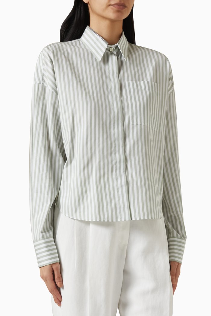 

Striped Long-sleeve Shirt in Cotton-silk, Green