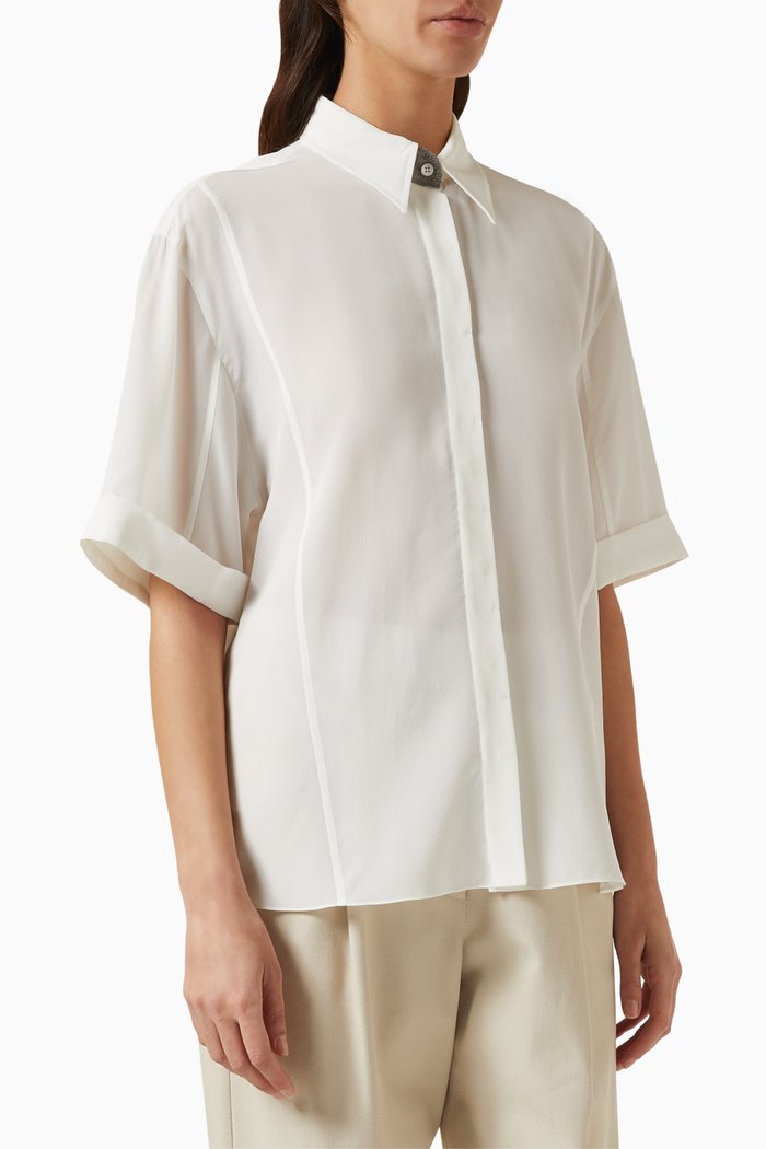 

Precious Buttonhole Shirt in Crepe de Chine, White