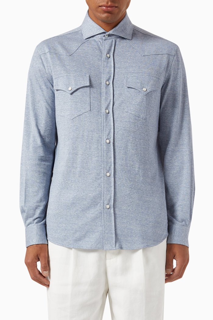 

Slim-fit Shirt in Linen-cotton Blend, Blue