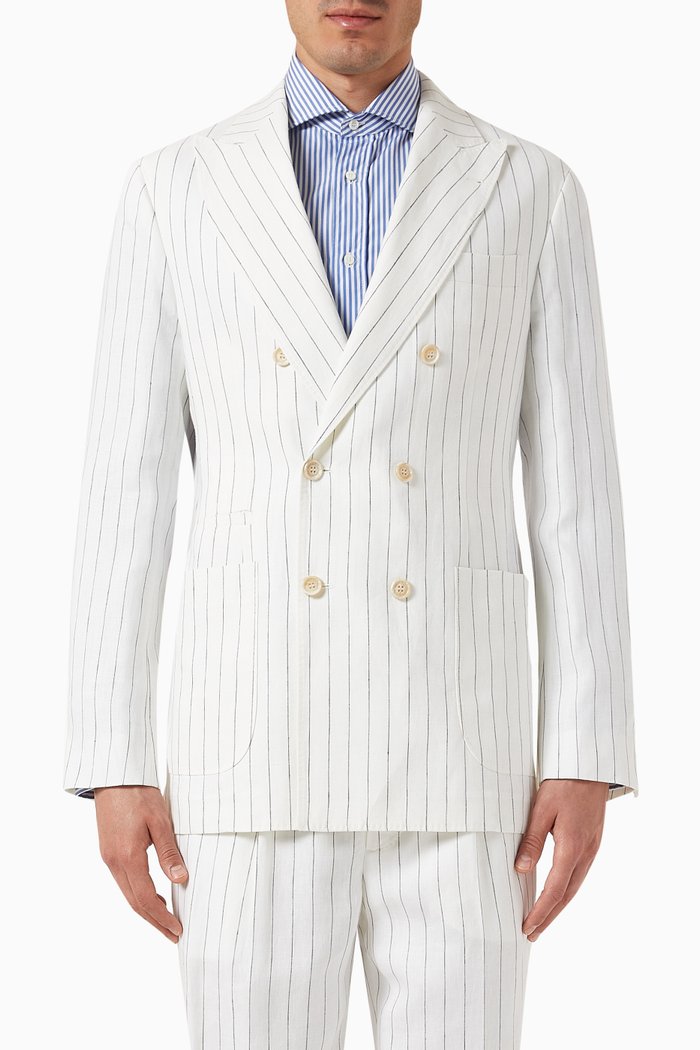 

Pinstripe Print Jacket in Linen, White