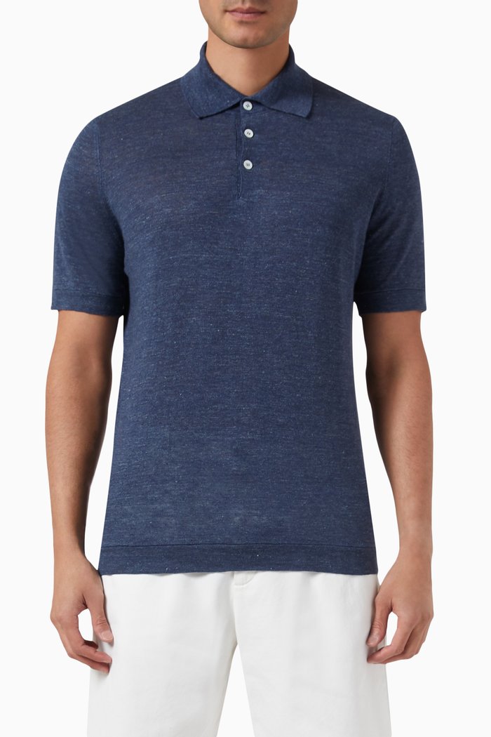 

Polo Shirt in Cotton-linen, Blue