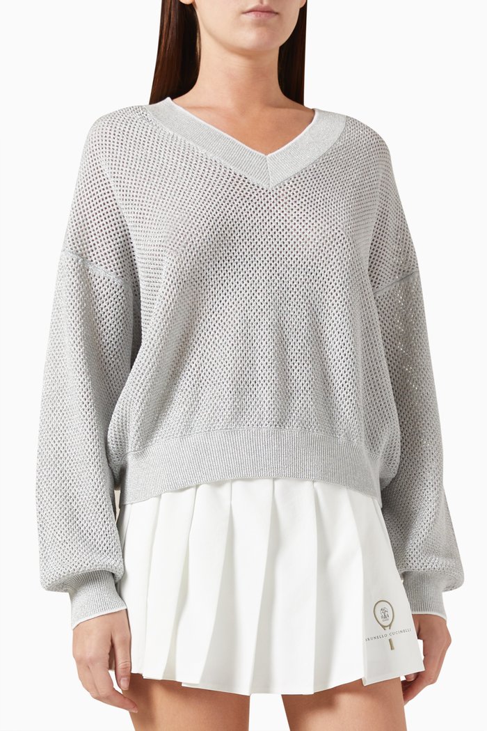 

V-neck Sweater in Knit, Grey